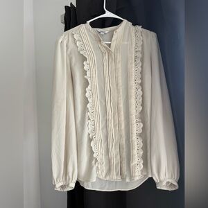 Express Cream Lace-Trim Pintuck Blouse